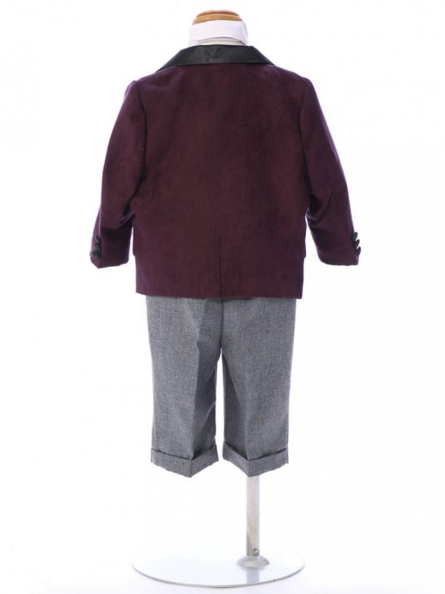 紫/黒　ダマスク柄　黒ジレーの赤ちゃん服(タキシード)セット(紫/黒系)|男の子(0〜3歳)