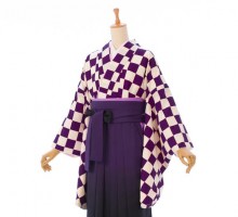 レトロ|市松柄の卒業式袴フルセット(白/紫系)|卒業袴(普通サイズ)3枚目