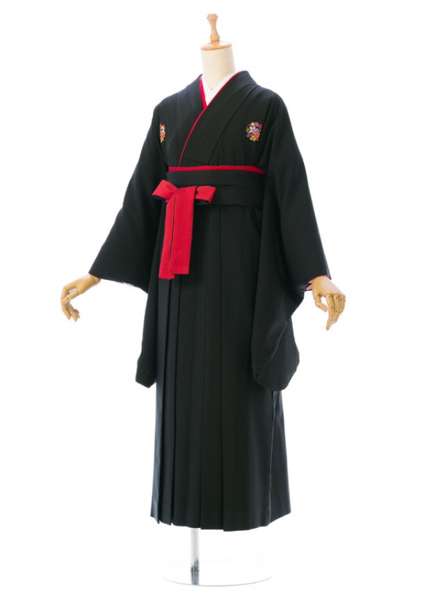 花紋柄の卒業式袴フルセット(黒系)|卒業袴(普通サイズ)