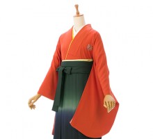 格安|レンタル袴|花紋柄の卒業式袴フルセット(オレンジ系)|卒業袴(普通サイズ)