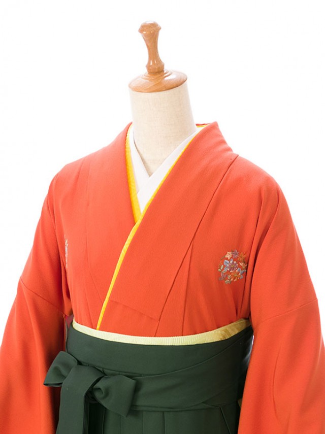 格安|レンタル袴|花紋柄の卒業式袴フルセット(オレンジ系)|卒業袴(普通サイズ)