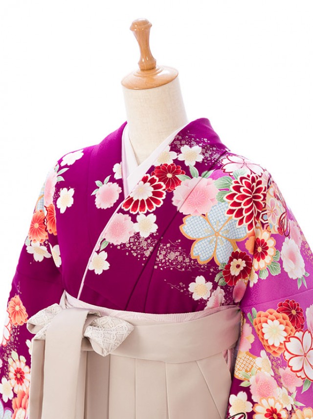 153～158㎝|レンタル袴|古典柄|卒業式袴フルセット(紫系)|卒業袴(普通サイズ)