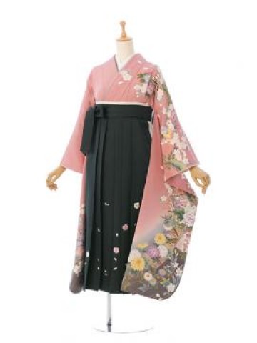 振袖袴|正絹振袖と袴|148〜153㎝|卒業式袴フルセット(ピンク系)|卒業袴(普通サイズ)