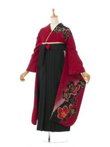 振袖袴|正絹振袖と袴|153〜158cm|卒業式袴フルセット(赤系)|卒業袴(普通サイズ)