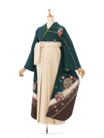振袖袴|正絹振袖と袴|158〜163cm|卒業式袴フルセット(グリーン系)|卒業袴(普通サイズ)
