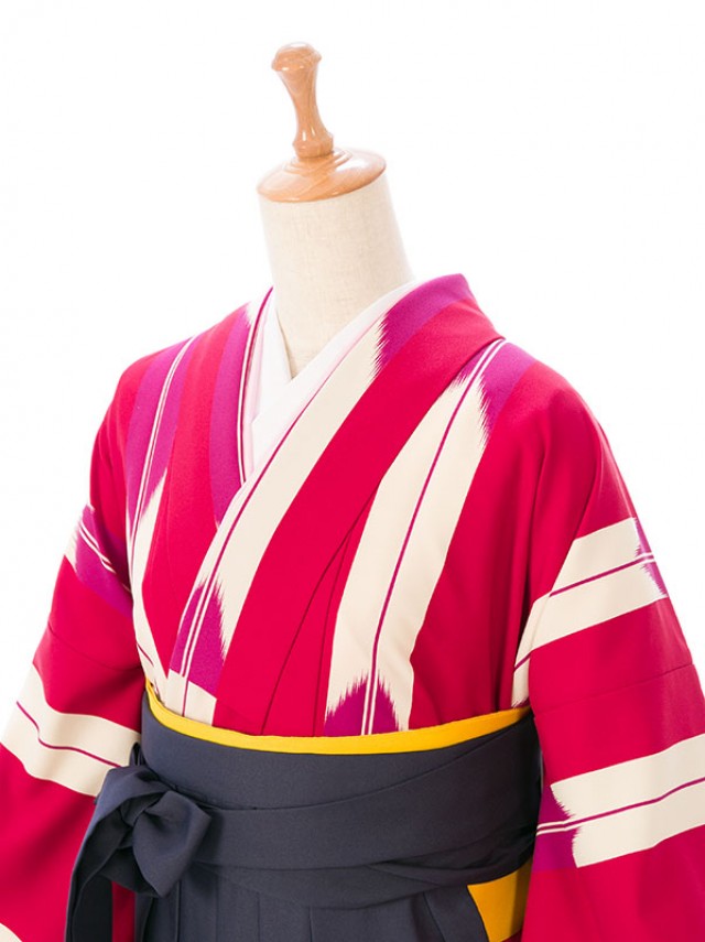 レンタル袴 矢がすり柄の卒業式袴フルセット(赤系)/白系)|卒業袴(普通サイズ)