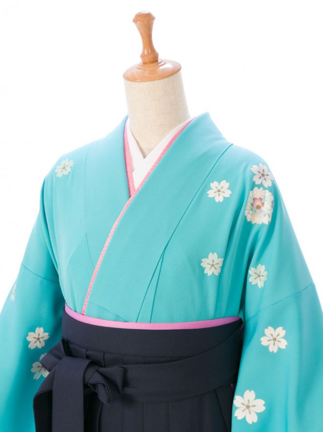 先生|シンプル桜柄の卒業式袴フルセット(水色系)|卒業袴(普通サイズ)