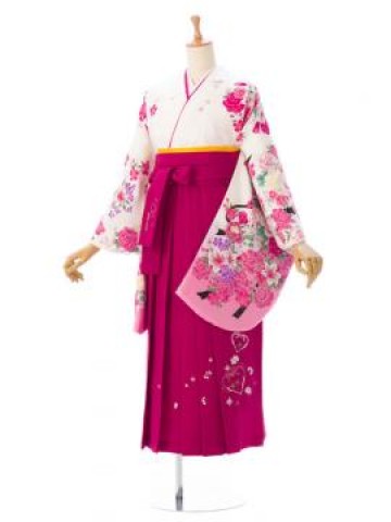 卒業式 148〜153cm 薔薇 リボン柄の卒業式袴フルセット(白系)|卒業袴(普通サイズ)