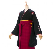 レンタル袴 JAPAN STYLE 黒着物 卒業式袴フルセット(ブラック系)|卒業袴(普通サイズ)