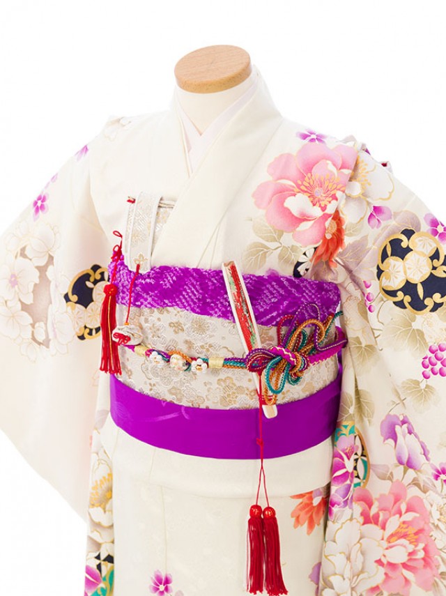 上質|絵羽|日本製|115〜125cm|七五三着物レンタルフルセット(白系)|女の子(七歳)