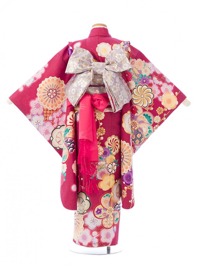 上質|日本製|115〜125cm|七五三着物レンタルフルセット(赤系)|女の子(七歳)