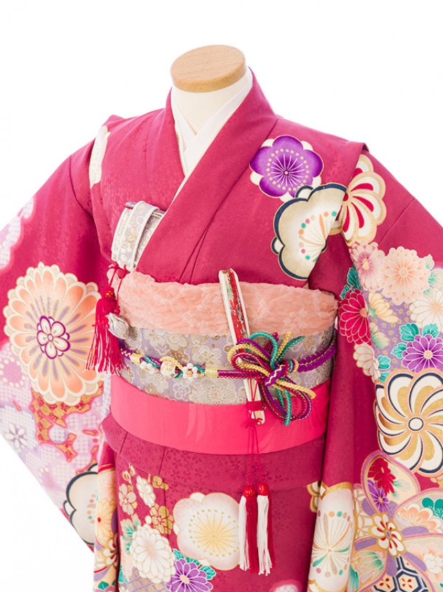 上質|日本製|115〜125cm|七五三着物レンタルフルセット(赤系)|女の子(七歳)