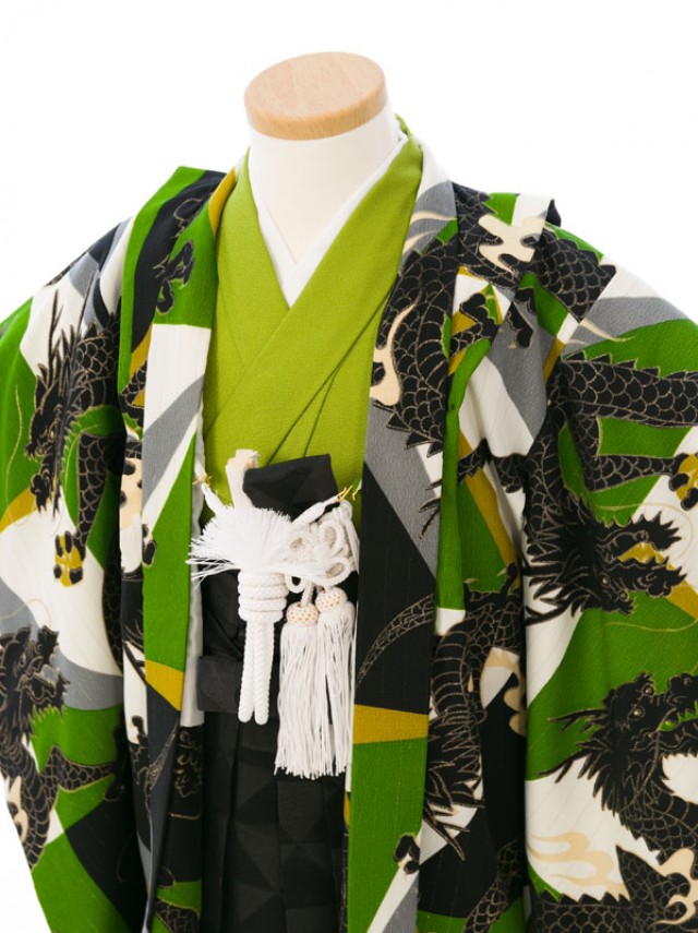 羽織袴レンタル|90～100㎝|七五三着物レンタルフルセット(グリーン系)|男の子(三歳・袴)
