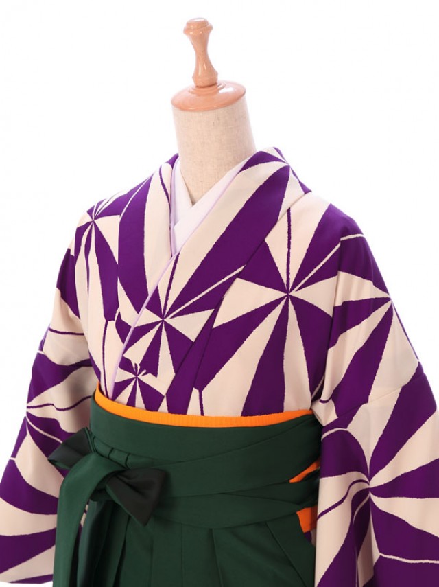 レトロな麻の葉文様柄の卒業式袴フルセット(紫/白系)|卒業袴(普通サイズ)6枚目