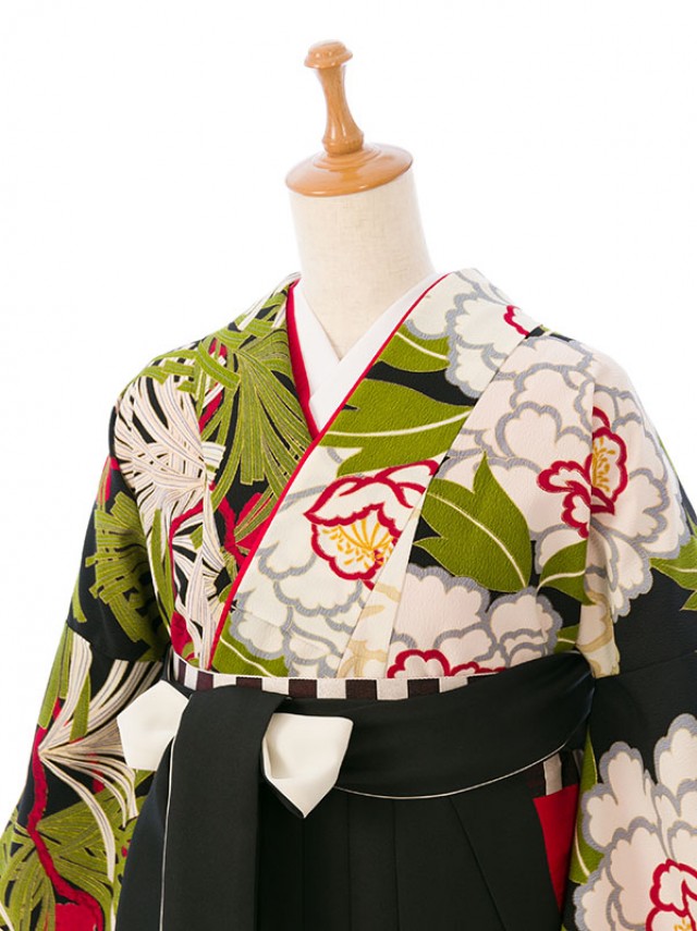 振袖袴|155〜160㎝|振袖と袴のセット|卒業式袴フルセット(黒系)|卒業袴(普通サイズ)