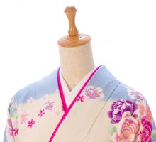 卒業式|水色ぼかし　薔薇柄の卒業式袴フルセット(白系)|卒業袴(普通サイズ)