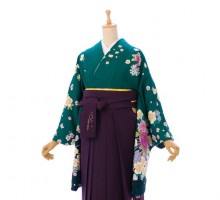 薔薇と桜柄の卒業式袴フルセット(グリーン系)|卒業袴(普通サイズ)