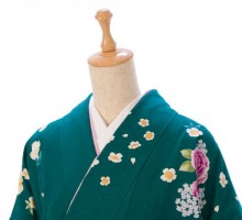 薔薇と桜柄の卒業式袴フルセット(グリーン系)|卒業袴(普通サイズ)