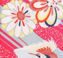 【モダンアンテナ】斜線に鶴柄の振袖フルセット(ピンク　青系)|普通サイズ【2〜12月】