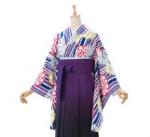 和色の縞に華紋柄の卒業式袴フルセット(紫系)|卒業袴(普通サイズ)