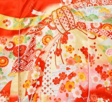 束ねのし　季節の花柄のお宮参り着物フルセット(赤系)|女の子