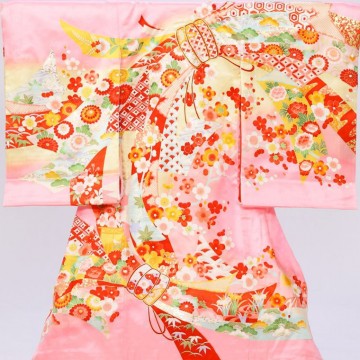 束ねのし　季節の花柄のお宮参り着物フルセット(ピンク系)|女の子