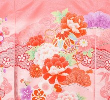 牡丹　まり　笹柄のお宮参り着物フルセット(ピンク系)|女の子