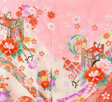御所車　まり　牡丹柄のお宮参り着物フルセット(赤　ピンク系)|女の子