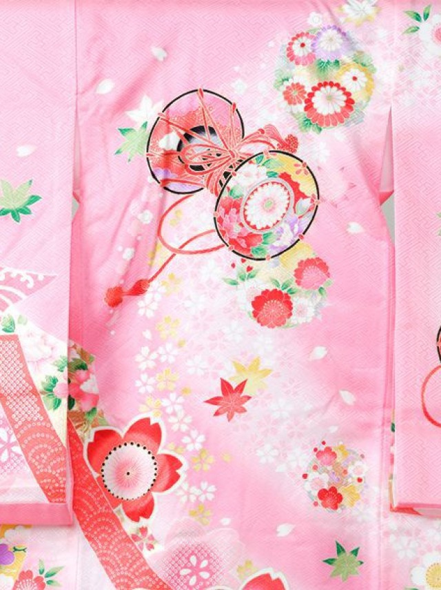 鼓　熨斗に花輪柄のお宮参り着物フルセット(ピンク系)|女の子
