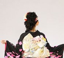 コスモス　蝶に桜柄の振袖フルセット(紺系)| 大きいサイズ(トール)【1月】
