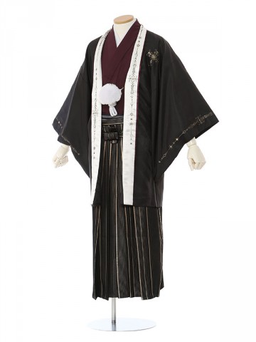 男性用袴 SV80-4-1 M 黒地衿白刺繍入|黒金縦縞袴
