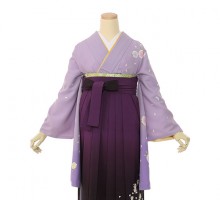 レンタル袴|紫着物|八重桜柄の卒業式袴フルセット(パープル系)|卒業袴(普通サイズ)