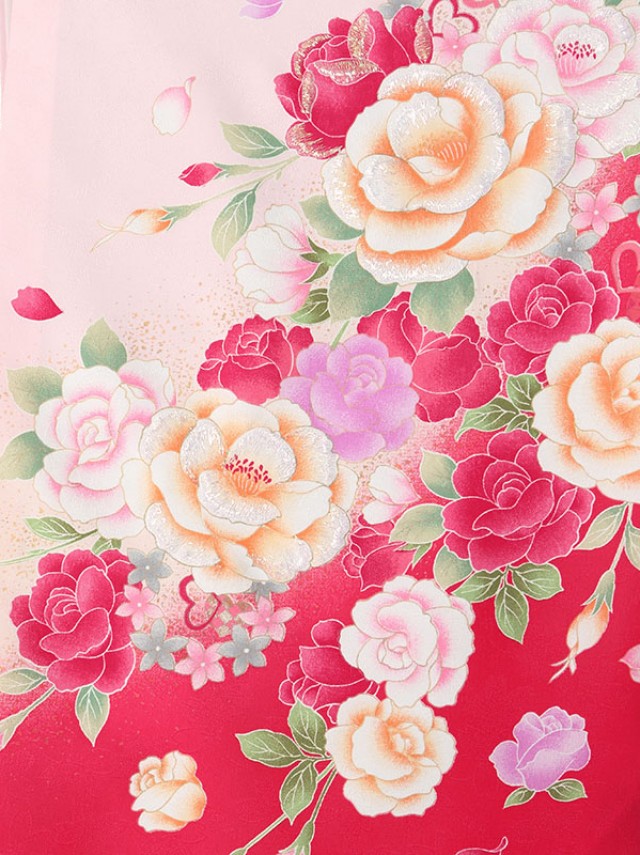 袖下赤バラ花柄の卒業式袴フルセット(ピンク系)|卒業袴(普通サイズ)