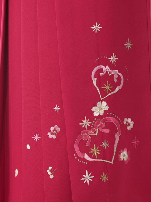 袖下赤バラ花柄の卒業式袴フルセット(ピンク系)|卒業袴(普通サイズ)