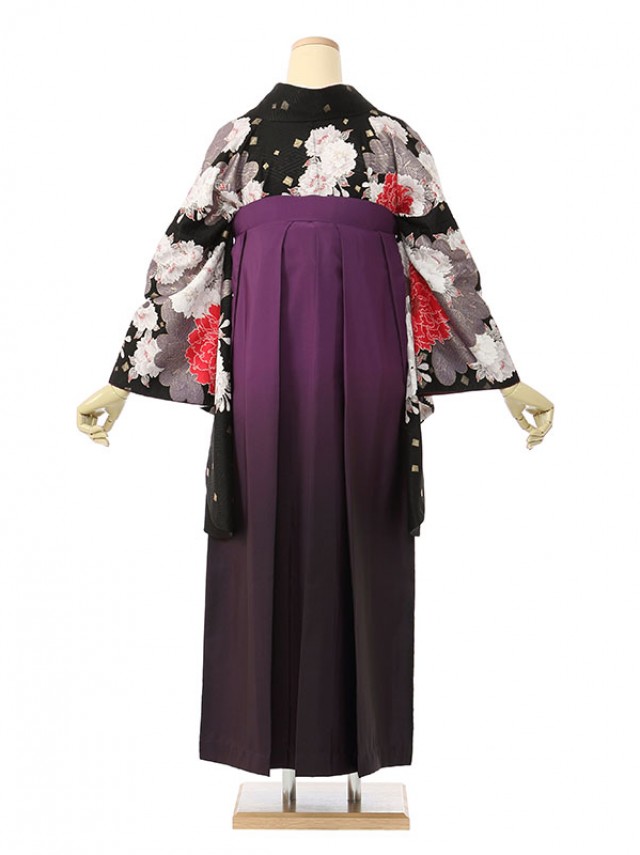 JAPAN STYLEブランド牡丹八重桜柄の卒業式袴フルセット(黒系)|卒業袴(普通サイズ)