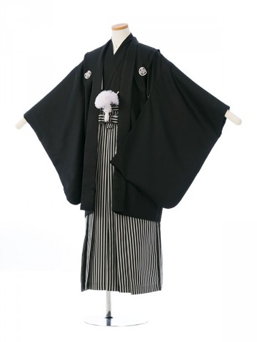 [ジュニア袴　レンタル]小学校　卒業式　ジュニア　黒紋付き袴セット　人気です!　