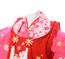 鞠とうさぎ　桜柄の赤ちゃん着物(被布)フルセット(赤/ピンク系)|女の子0〜2歳