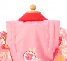 桜　菊柄の赤ちゃん着物(被布)フルセット(ピンク/赤系)|女の子0〜2歳