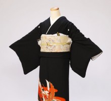 Mサイズ　砂金雲取り藤光淋鶴柄の黒留袖フルセット(黒)|黒留袖