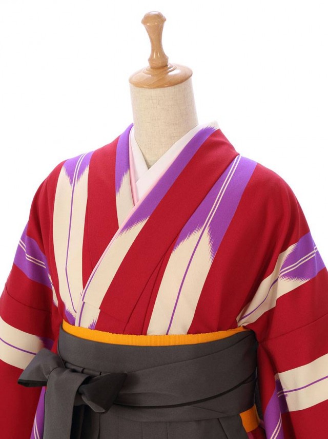 レンタル袴 矢絣柄の卒業式袴フルセット(赤系)|卒業袴(普通サイズ)