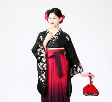 花紋桜柄の卒業式袴フルセット(黒系)|卒業袴(普通サイズ)