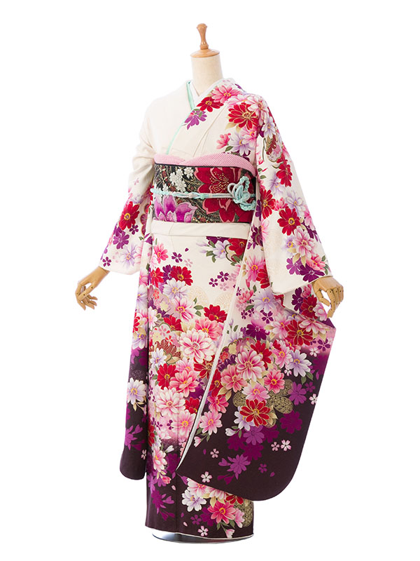 振袖|白系|桜 |6S876|対応身長:160-170cm|ｻｲｽﾞ:7号-13号｜全国