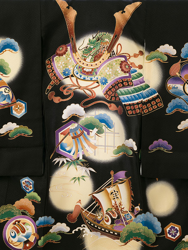 #133 (保管品) 正絹 男児 お宮参り きもの　宝船に打出の小槌 133 (保管品) 正絹 男児 お宮参り きもの 宝船に打出の小槌（お