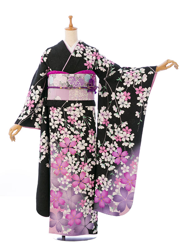 振袖|黒系|桜 |5S353|対応身長:158-168cm|ｻｲｽﾞ:7号-13号｜全国宅配可の