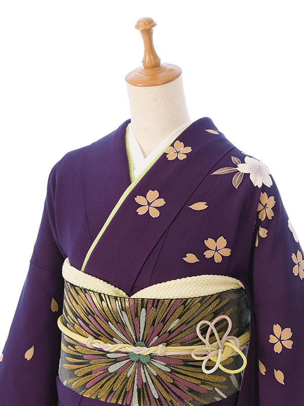 振袖|紫系|鞠に桜|4S391|対応身長:150-160cm|ｻｲｽﾞ:7号-13号｜全国宅配