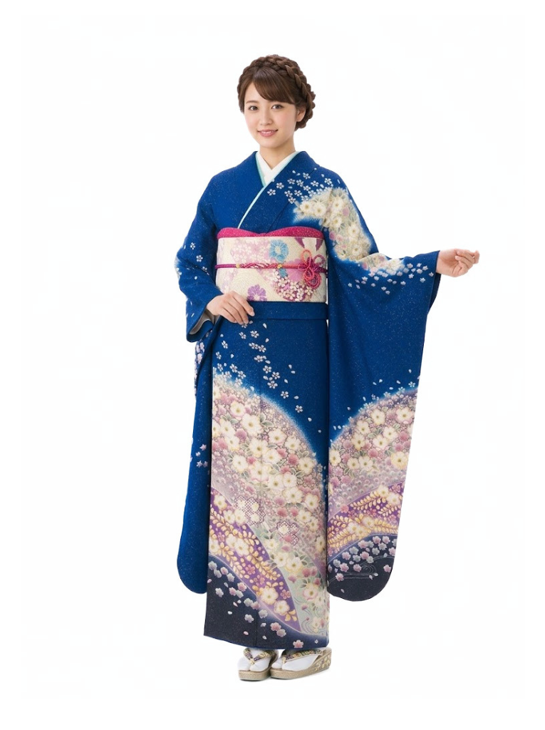 振袖|青系|辻が花|対応身長:158-165cm|ｻｲｽﾞ:7号-13号 |5S238｜全国宅配