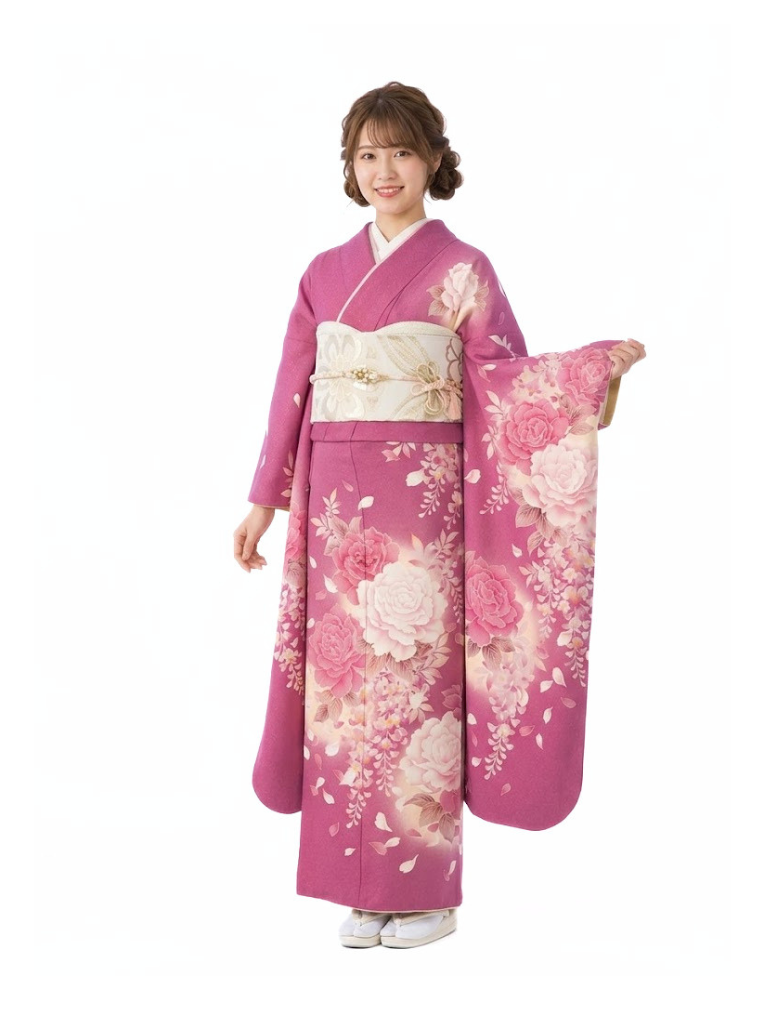 M*a様 W103 着物 袷 振袖 化繊 洗える着物 花 ピンク きもの濱田屋の振袖 /ピンク色/キュート/花柄/ AL202 | My振袖