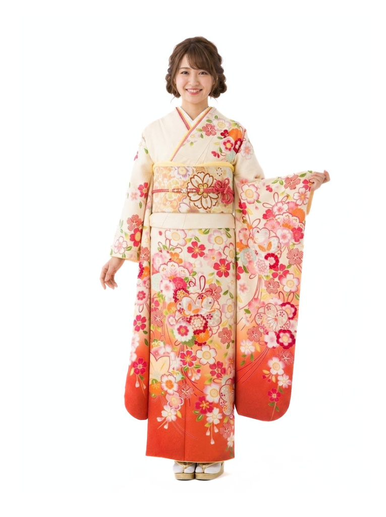 振袖|ｵﾚﾝｼﾞ系|1S1564|対応身長:153-165cm|ｻｲｽﾞ:7号-13号｜全国宅配可の