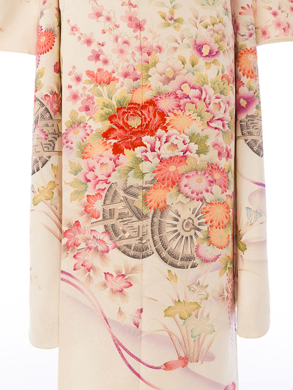 振袖|白系|花車|5S366|対応身長:148-160cm|ｻｲｽﾞ:7号-13号｜全国宅配可