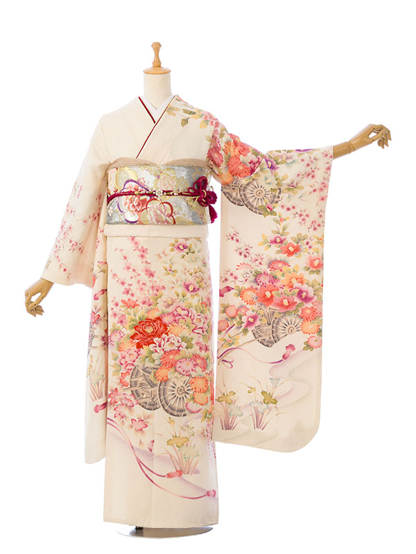 振袖|白系|花車|5S366|対応身長:148-160cm|サイズ:7号-13号|全国宅配可 振袖|白系|花車|5S366|対応身長:148-160cm|サイズ:7号-13号|全国宅配可